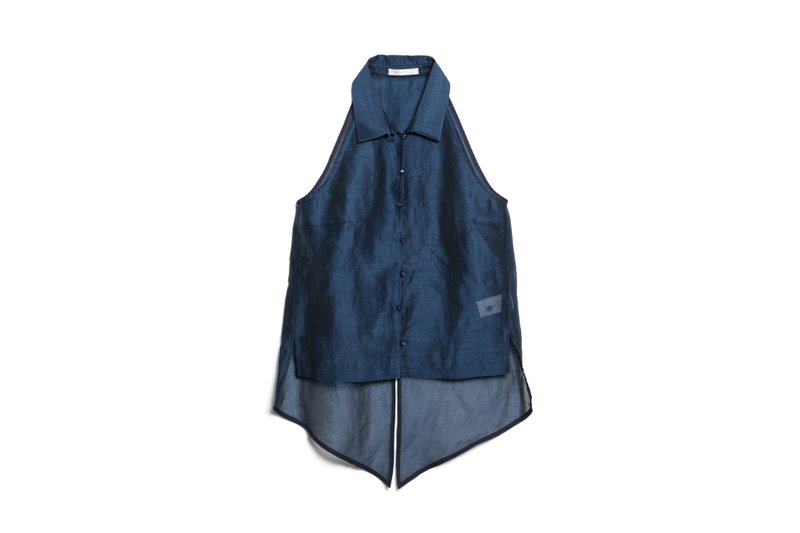 削肩後開衩背心（亮藍） - 女上衣/長袖上衣 - 棉．麻 