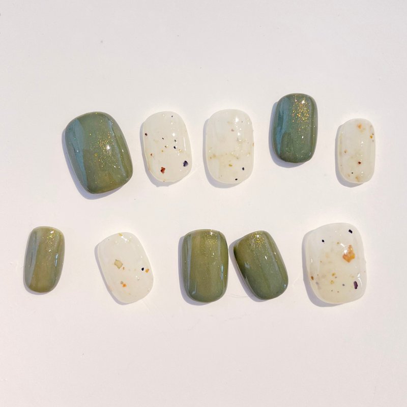 Matcha Chips/Short Square/Customized Handmade Nail Art Chips - Other - Waterproof Material Green