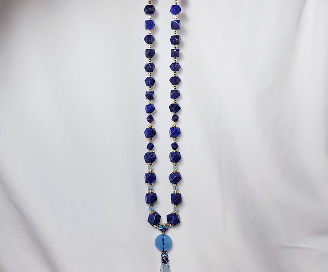 Necklace precious stones necklace lapis lazuli kyanite aquamarine die chain faceted