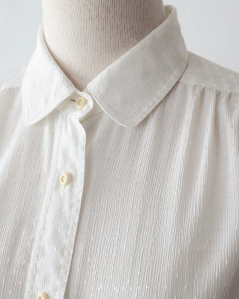春夏日本製レトロ水玉シンプル長袖白ヴィンテージシャツ - シャツ・ブラウス - ポリエステル ホワイト