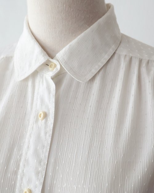 REreburn 春夏日本製復古圓點點簡約長袖白色古著襯衫