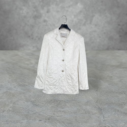 蘿綺莉蕾芭索 二手 米白色 薄鋪棉 車紋 口袋 合身 長版 輕薄 外套 OPME16
