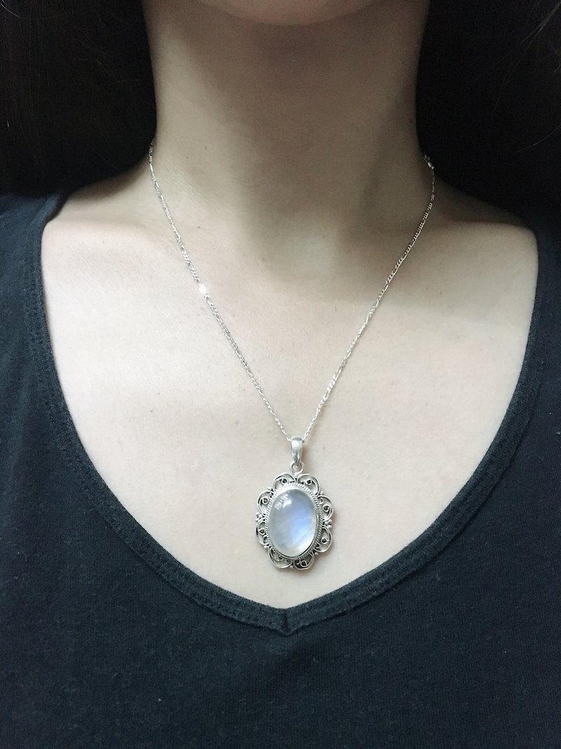 Moonstone Pendant Handmade in Nepal 92.5% Silver - Necklaces - Semi-Precious Stones 