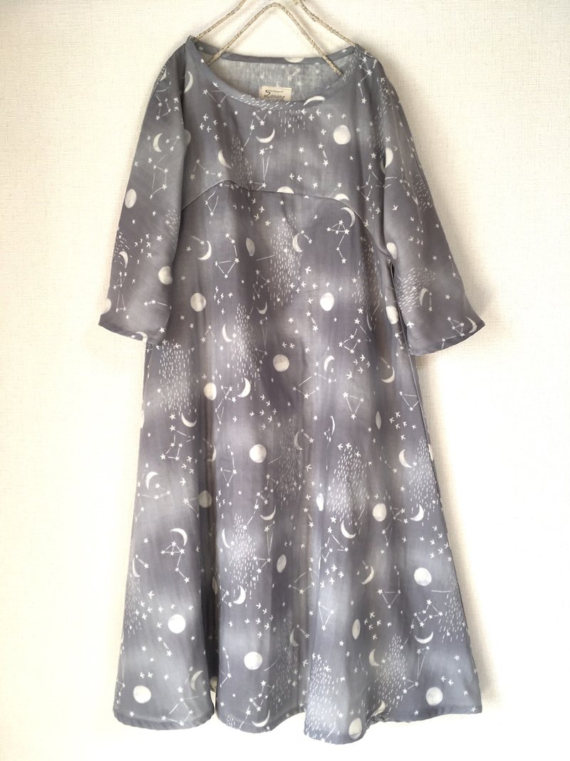 The moon and the constellation * double gauze dress * Light gray - One Piece Dresses - Cotton & Hemp Gray
