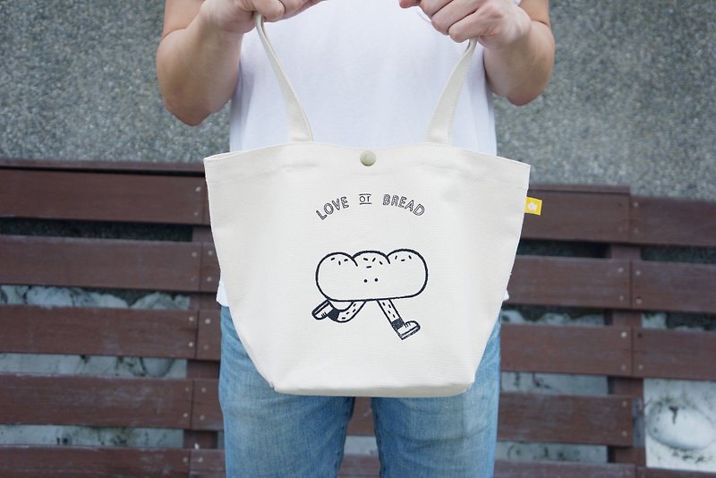 Belly filled lunch bag - กระเป๋าถือ - ผ้าฝ้าย/ผ้าลินิน ขาว