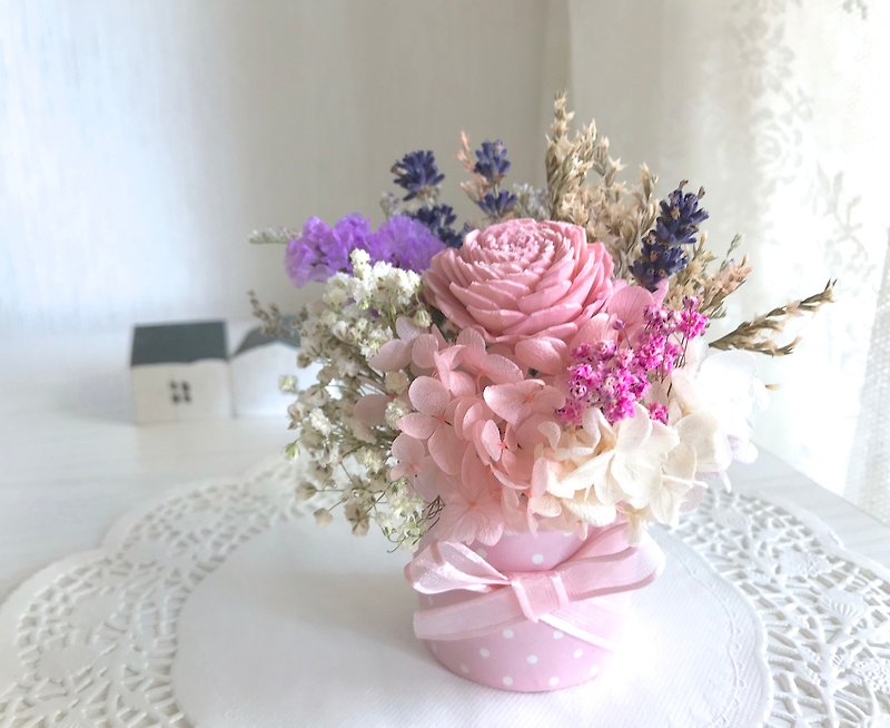 Masako rose lavender bow small cake birthday gift - ตกแต่งต้นไม้ - พืช/ดอกไม้ สึชมพู