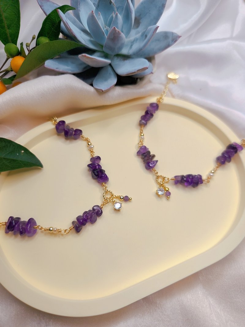 Early Summer Ziyang [Purple]-February birthstone│Amethyst semi- Gemstone woven bracelet - Bracelets - Semi-Precious Stones Purple