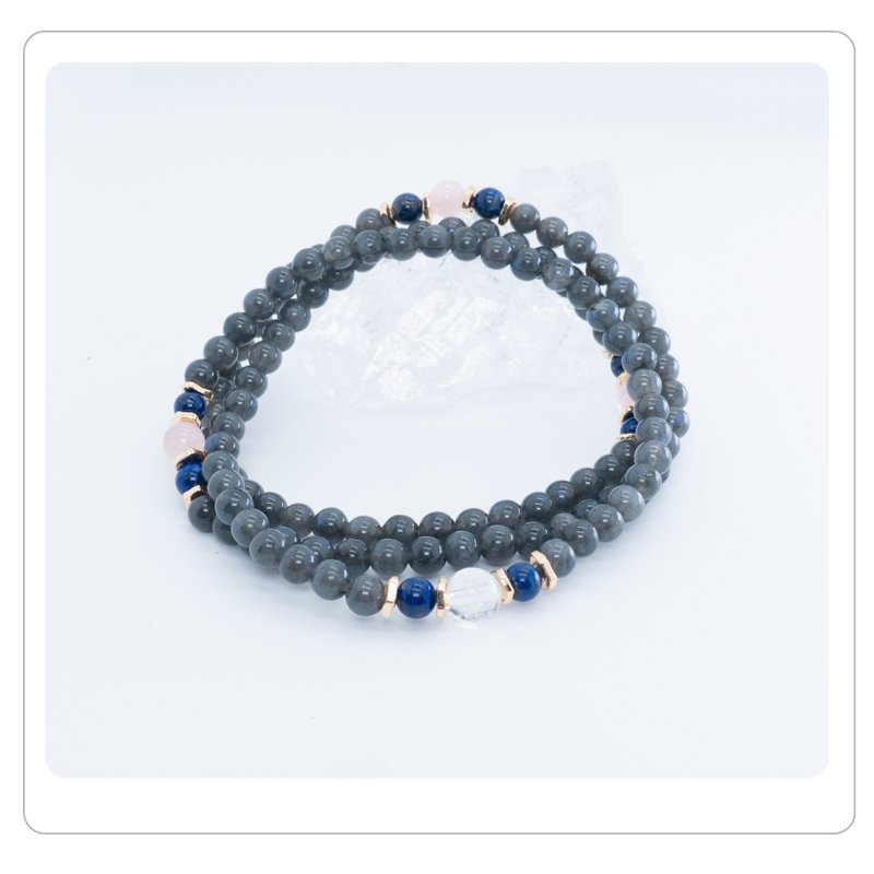 Zen | 108念珠 108 Beads 拉長石 白水晶楞嚴咒心 青金石 粉晶 - 手鍊/手環 - 水晶 黑色