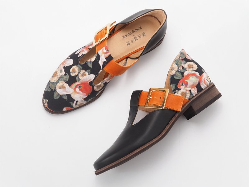 [Limited period of collaboration 10/25-12/31] Little Goldfish and Camellia x Love Flower Mary Jane bk - High Heels - Genuine Leather Black