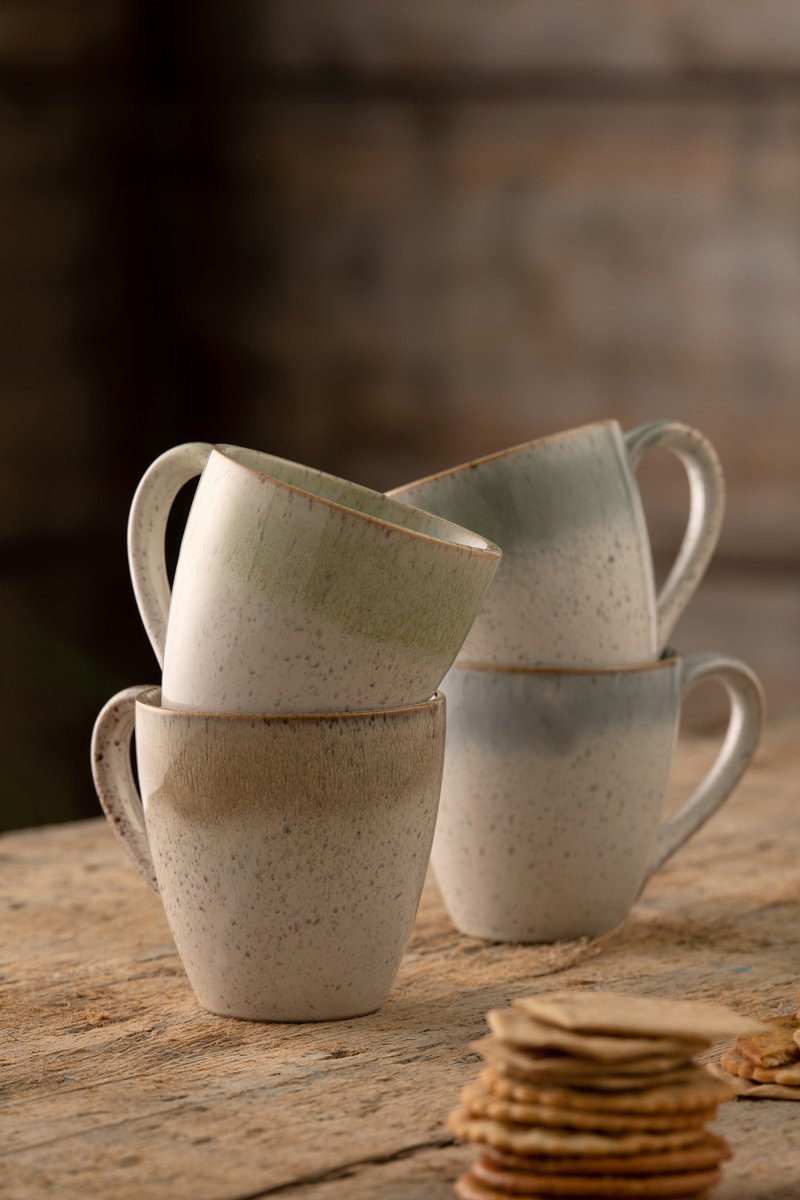 Ireland Belleek Living Sea Mist Kiln Glazed Ceramic Mug Set of 4 (300ml) - แก้ว - ดินเผา หลากหลายสี