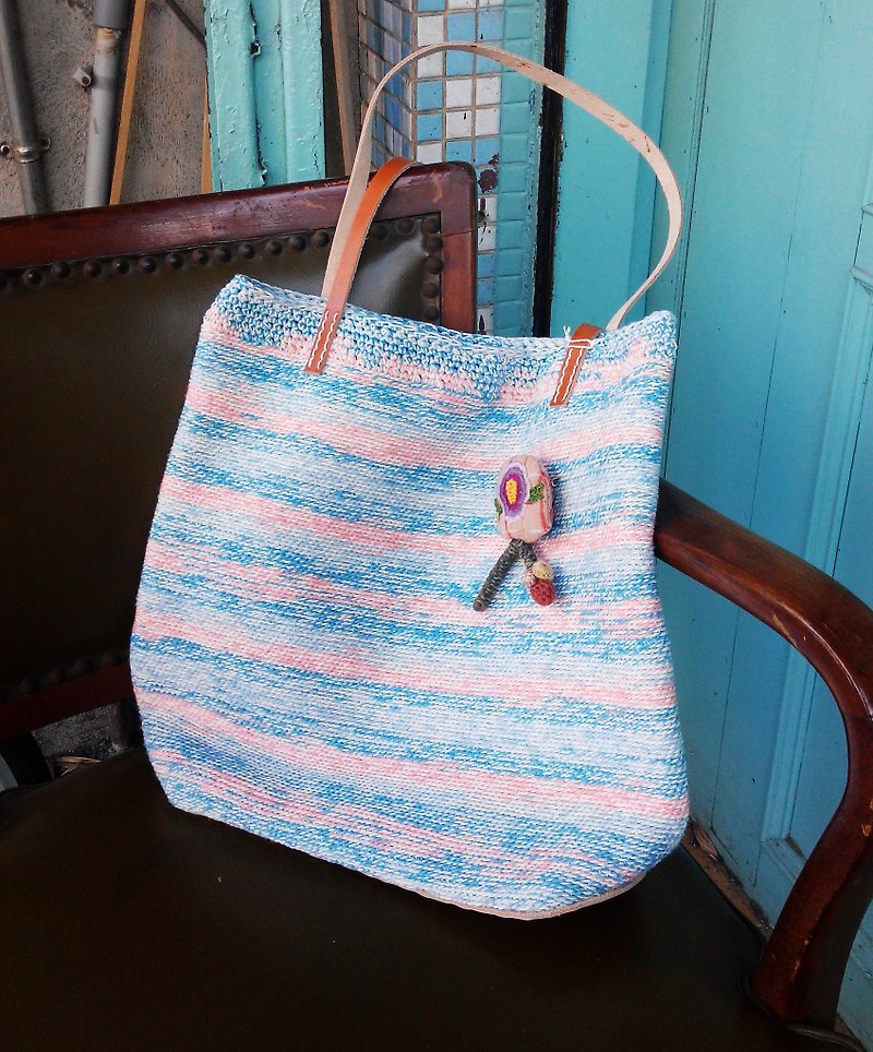 Tide of the sound - Cotton twine hand-woven shoulder bag - Messenger Bags & Sling Bags - Cotton & Hemp Multicolor