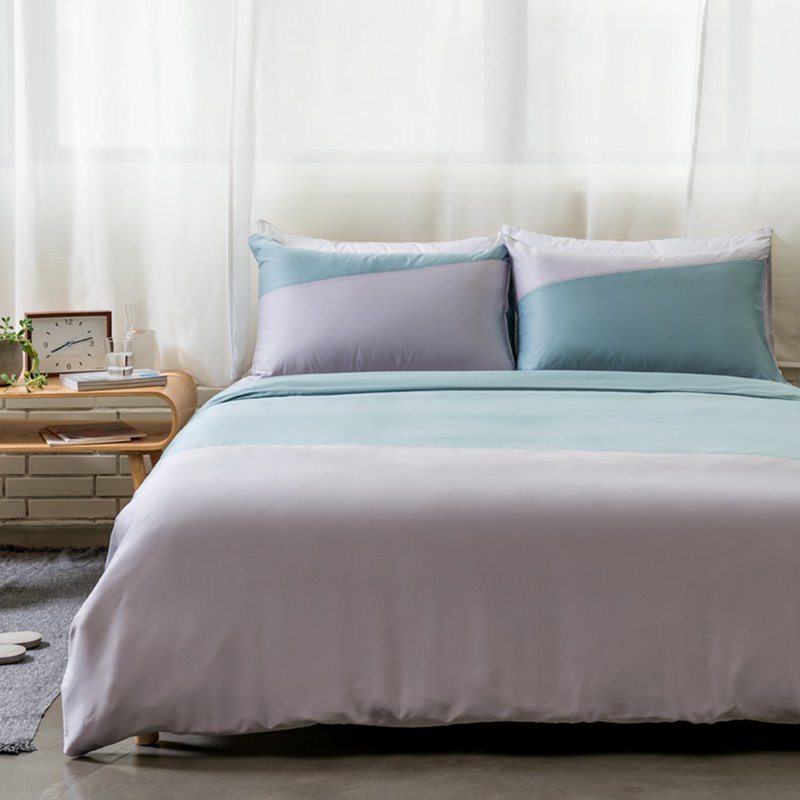 Tencel Two-Tone Diagonal Panel Quilt Cover - Coniferous Blue - เครื่องนอน - วัสดุอื่นๆ สีใส