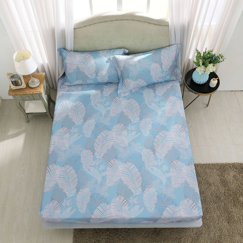 Hongyu 400 woven Tencel bed bag pillowcase set Muchen blue (single/double/extra large/extra large) - เครื่องนอน - วัสดุอื่นๆ สีน้ำเงิน