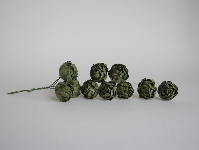 Paper Flower, centerpiece, DIY 25 pieces peony  size 3.5 cm., dark green color - 其他 - 紙 綠色