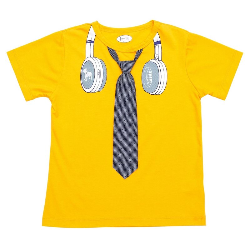 [Clear product] American Frenchie MC Boys Short Sleeve Top-Small Men's Headphone Tie (3 Colors) - เสื้อยืด - ผ้าฝ้าย/ผ้าลินิน หลากหลายสี