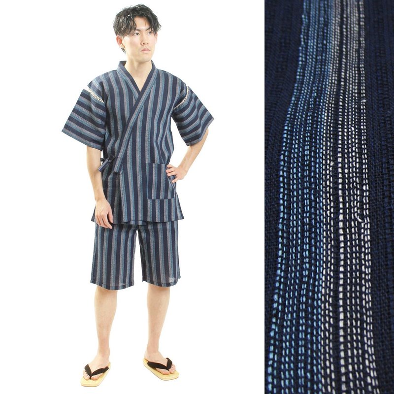 日本 和服 男士 甚平 休閒服 睡衣 棉 成套組 M L LL am-mr01 - 睡衣/居家服 - 棉．麻 藍色