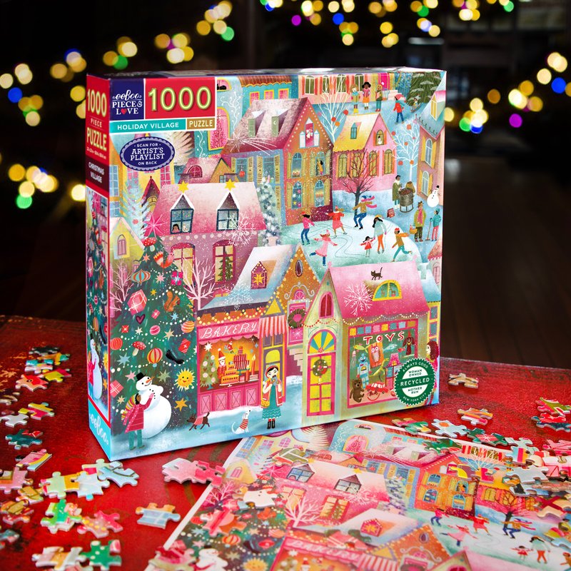 eeBoo 1000 piece puzzle-Holiday Village Holiday Village (Christmas - เกมปริศนา - กระดาษ หลากหลายสี