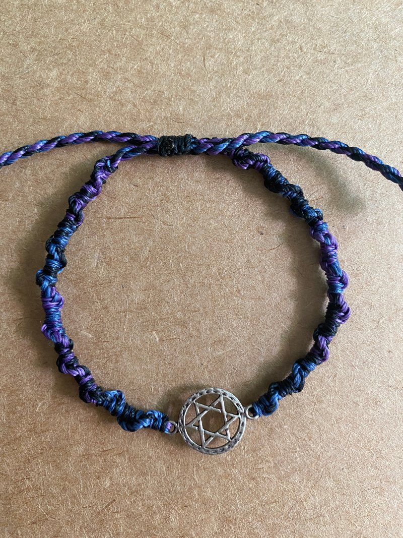 六芒星マジックサークルスターリングシルバー手織りワックススレッドブレスレット - ブレスレット - スターリングシルバー パープル