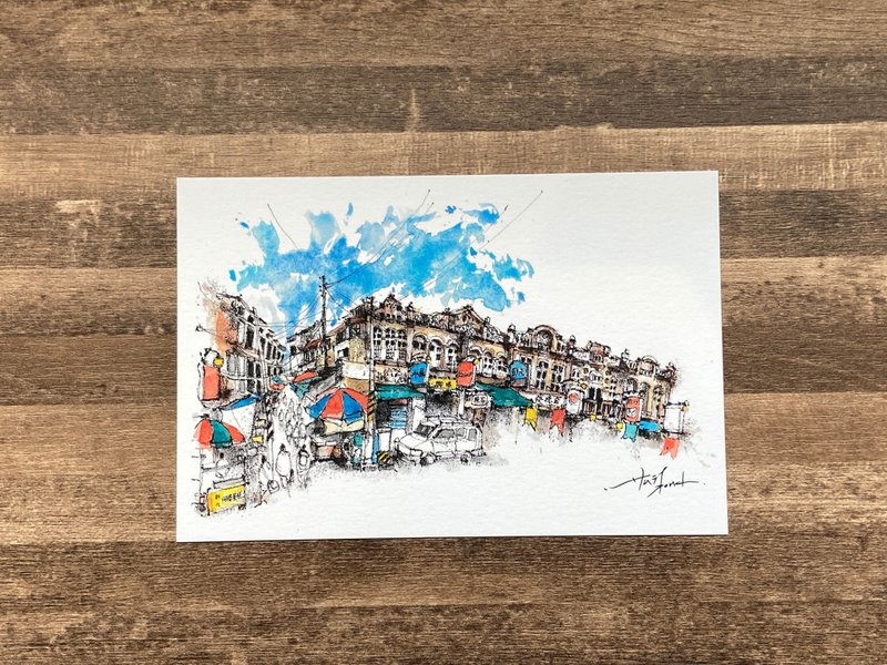 Dead branch pen sketch of Tainan attractions, Xinhua Old Street, watercolor illustration, hand-painted postcard - การ์ด/โปสการ์ด - กระดาษ 