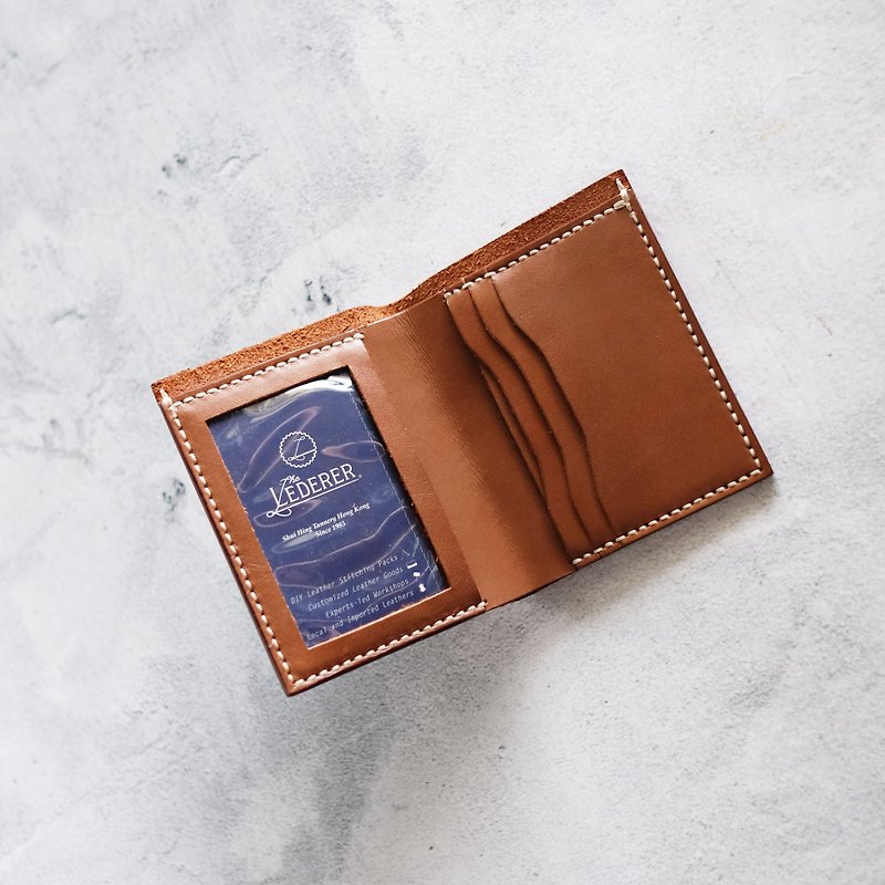 3-Card Photo Mini Wallet | Leather Stitching Pack - Leather Goods - Genuine Leather Brown