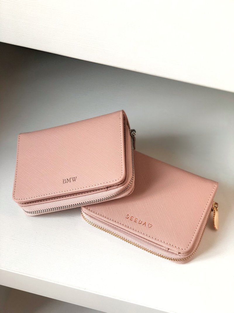 Personalized Leather Mini Zipper Wallet - กระเป๋าสตางค์ - หนังแท้ สีกากี