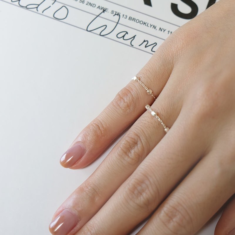 Sterling silver square chain ring - 925 sterling silver ring tail ring is simple and can touch water - แหวนทั่วไป - เงินแท้ สีเงิน