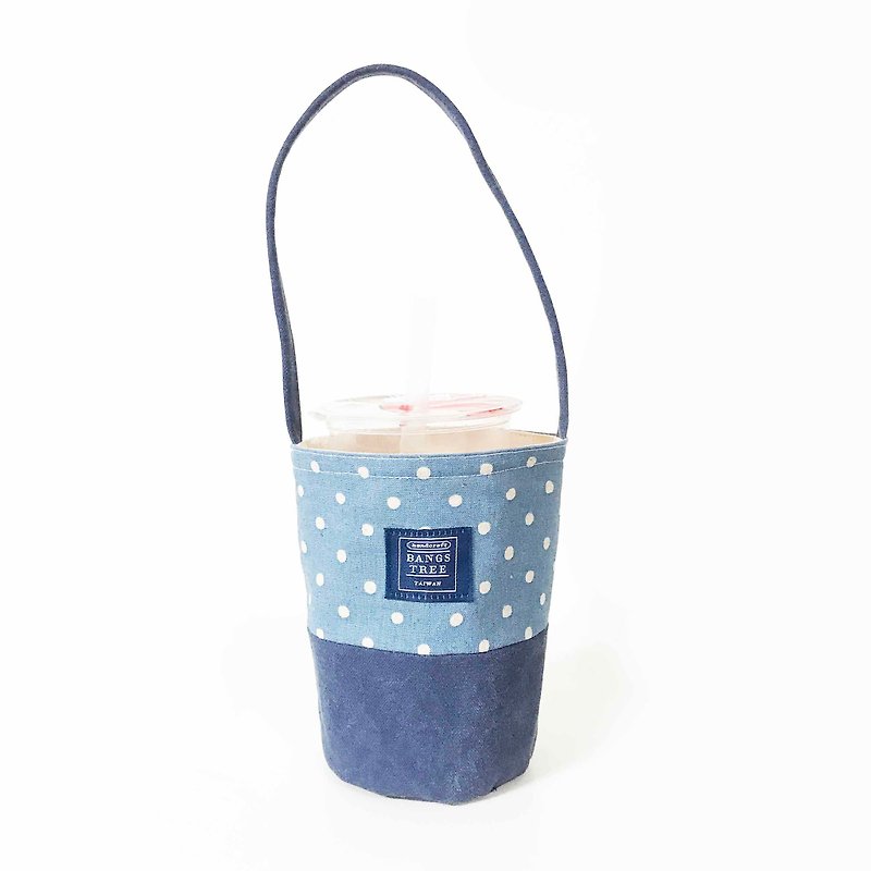 Drink bag - light blue pearl - ถุงใส่กระติกนำ้ - ผ้าฝ้าย/ผ้าลินิน สีน้ำเงิน