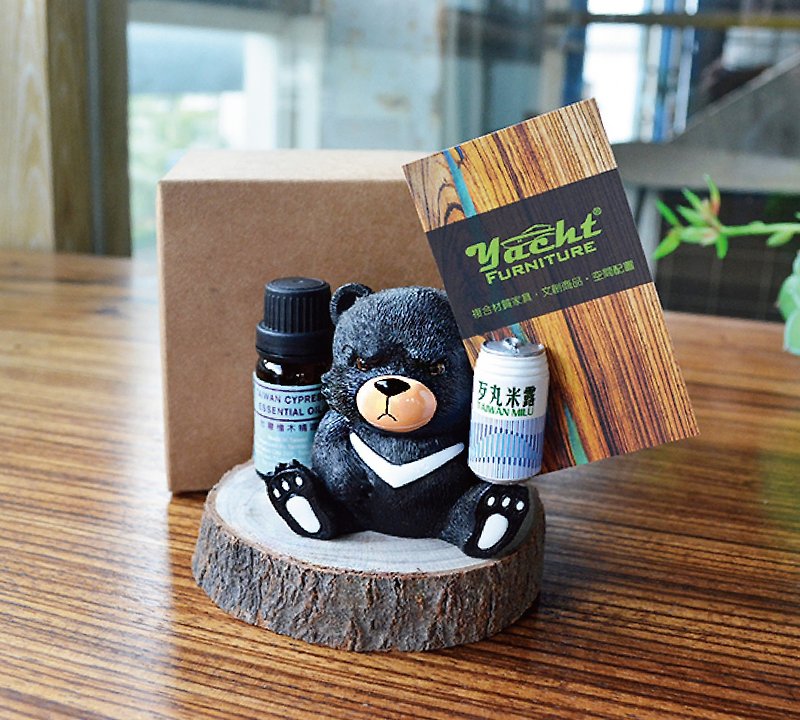 Taiwan black bear log coaster + cypress diffuser essential oil (free limited cypress hydrosol) - Items for Display - Wood Brown