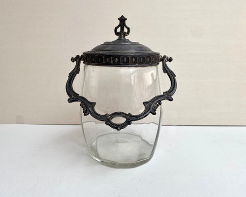 HappyDuckVintage 來自法國的玻璃和黃銅古董餅乾或餅乾罐
