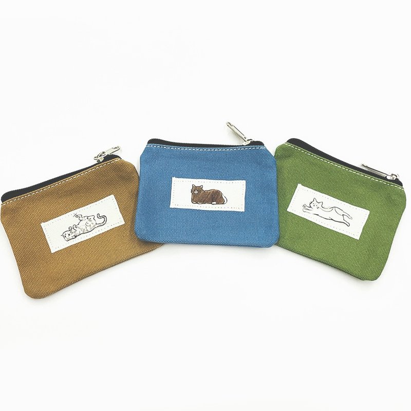 [Illustration] Imitation cloth style flat cat | Multi-color thick canvas coin purse_3 pictures and 10 colors available - Coin Purses - Cotton & Hemp Multicolor