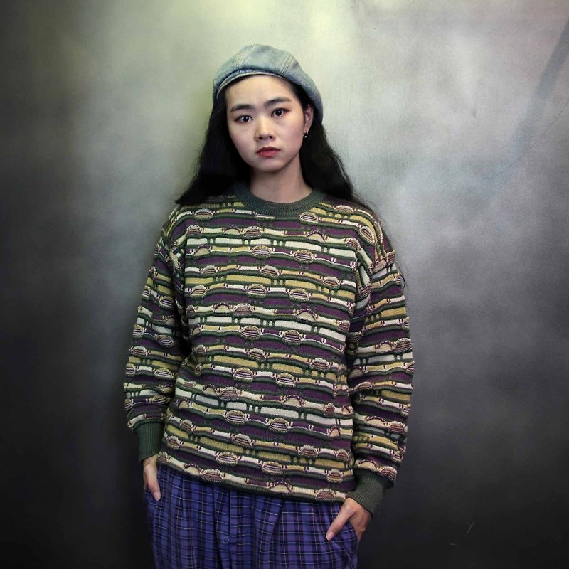 Tsubasa.Y Ancient House 001 vintage three-dimensional carved sweater, Sweater knit pattern vintage - Women's Tops - Wool Green