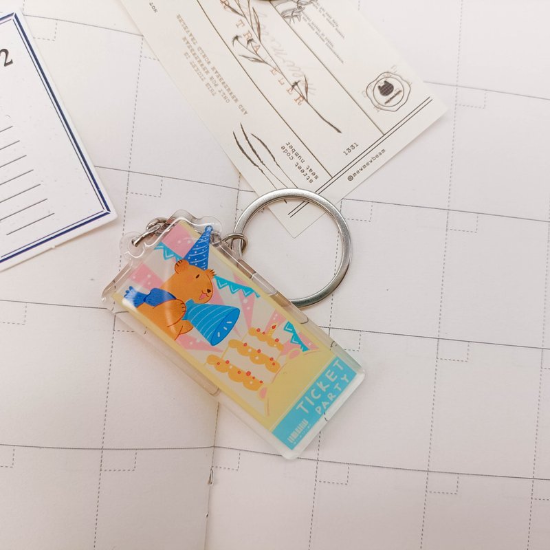 PP615_票卷小熊A/晶透吊飾 - 鑰匙圈/鑰匙包 - 塑膠 多色