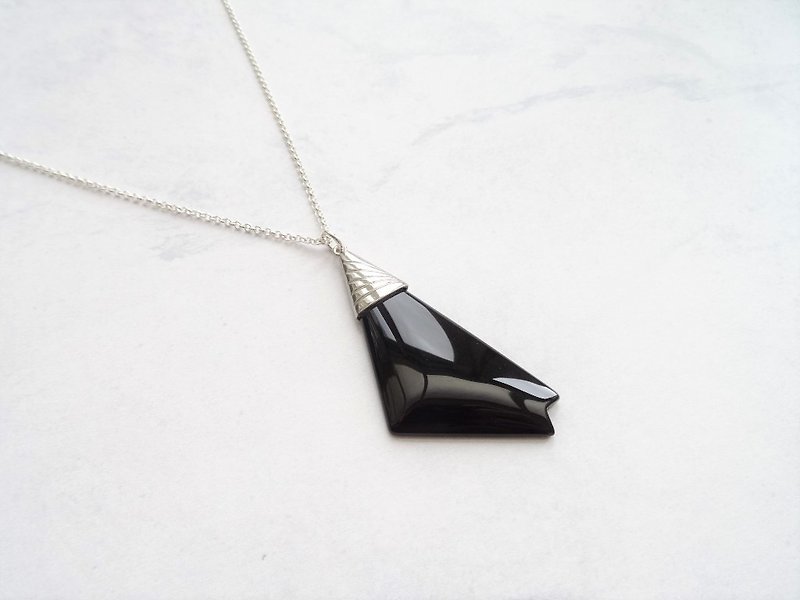 Black Onyx Geometric Pendant Sterling Silver 16" – 20" Necklace - สร้อยคอ - เงินแท้ สีดำ