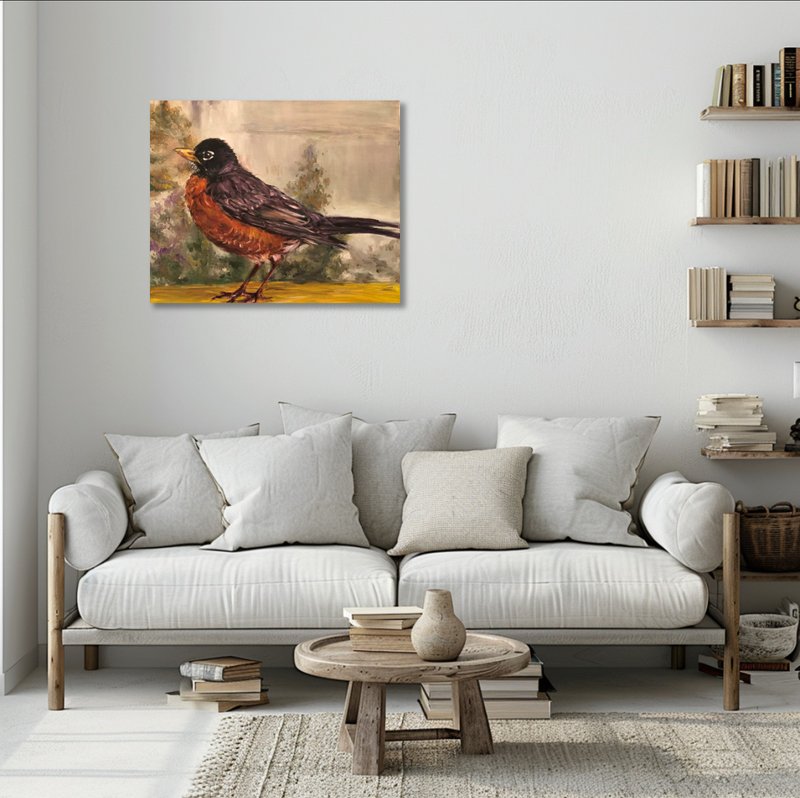 Oil Painting - American Robin - Posters - Pigment 