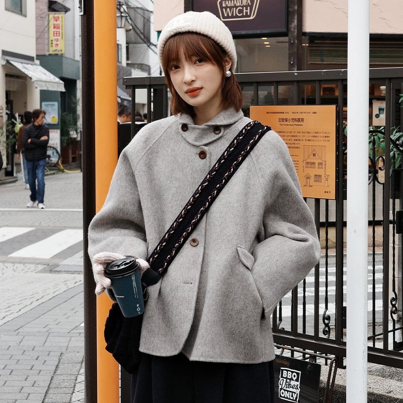 小翻領雙面呢大衣|外套|冬款|Sora-1984 - 女大衣/外套 - 羊毛 灰色