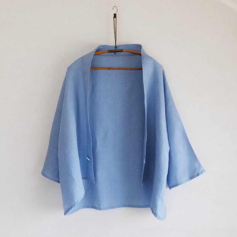 French linen jacket　Sky blue - Women's Tops - Cotton & Hemp Blue