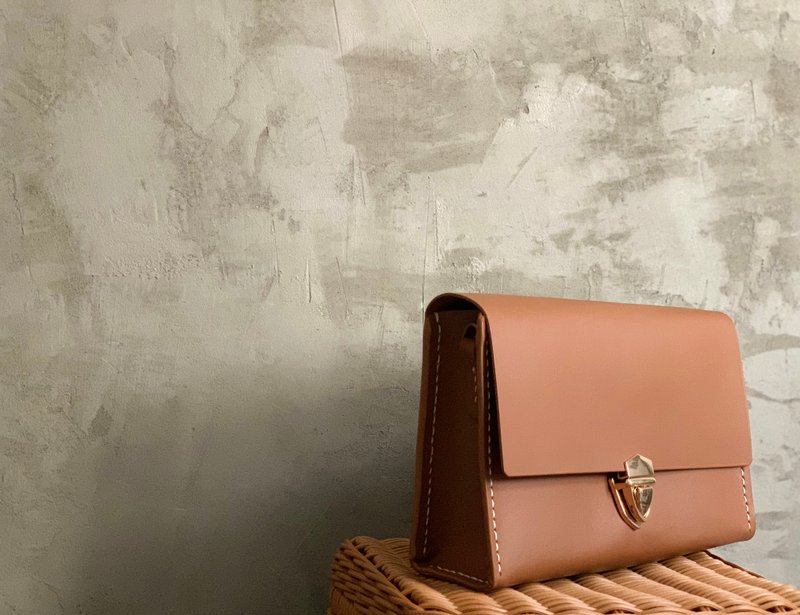 Milk tea carry-on bag shoulder bag side backpack clutch bag handmade genuine leather bag - Clutch Bags - Genuine Leather 