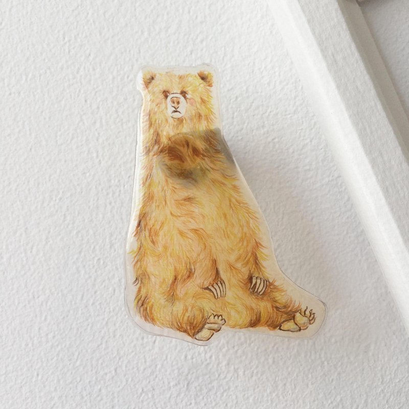 #01 Sitting Bear : Handmade Shrink Plastic Brooch - Brooches - Plastic Yellow