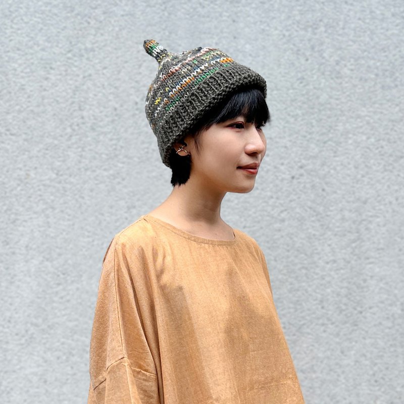 Hand knitted wool Elf hat_Mist Grey - หมวก - ขนแกะ สีเทา