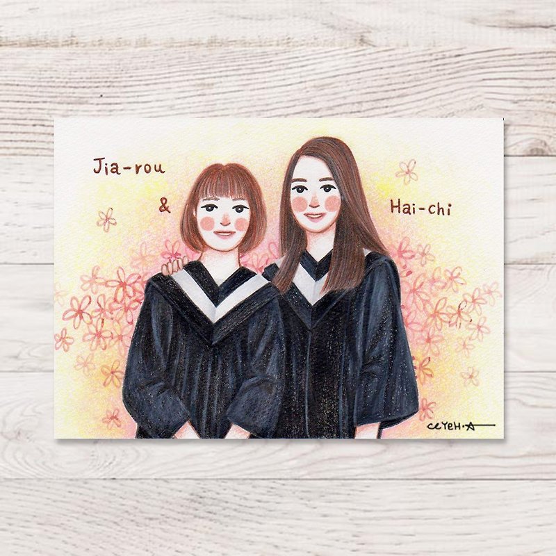 Warm memories on 5X7 drawing paper: hand-painted illustration portrait custom - Customized Portraits - Paper White