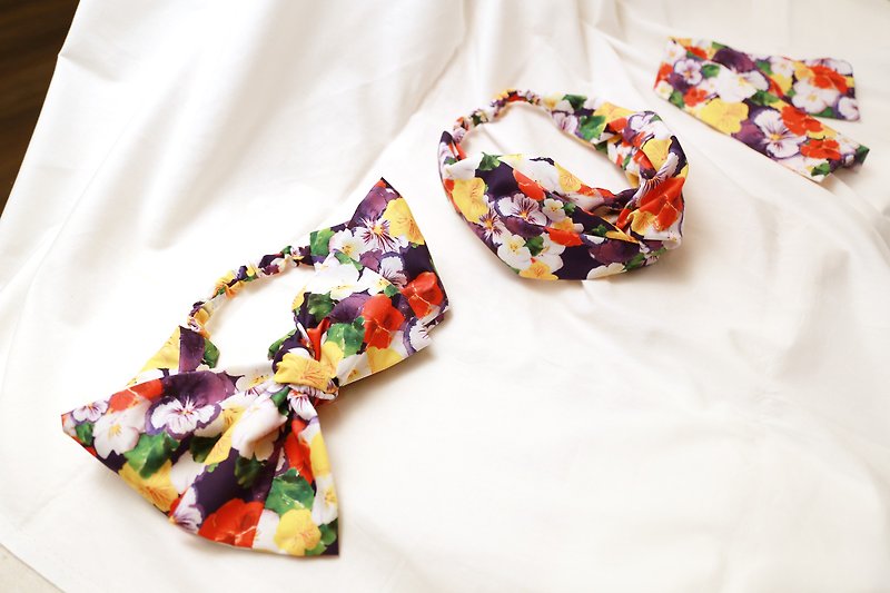 Viola- watercolor designed printing fabric- Wider neckerchief headband - เครื่องประดับผม - ผ้าฝ้าย/ผ้าลินิน หลากหลายสี