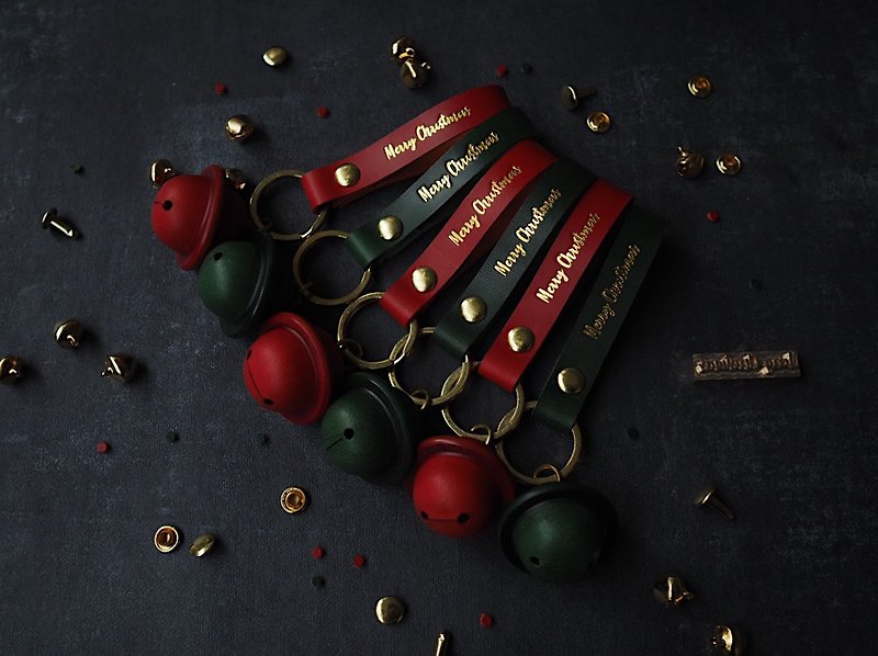 純手工牛皮鈴鐺鑰匙扣挂件 客製化刻字禮物 顏色款式可訂製 聖誕 - 鑰匙圈/鑰匙包 - 真皮 多色