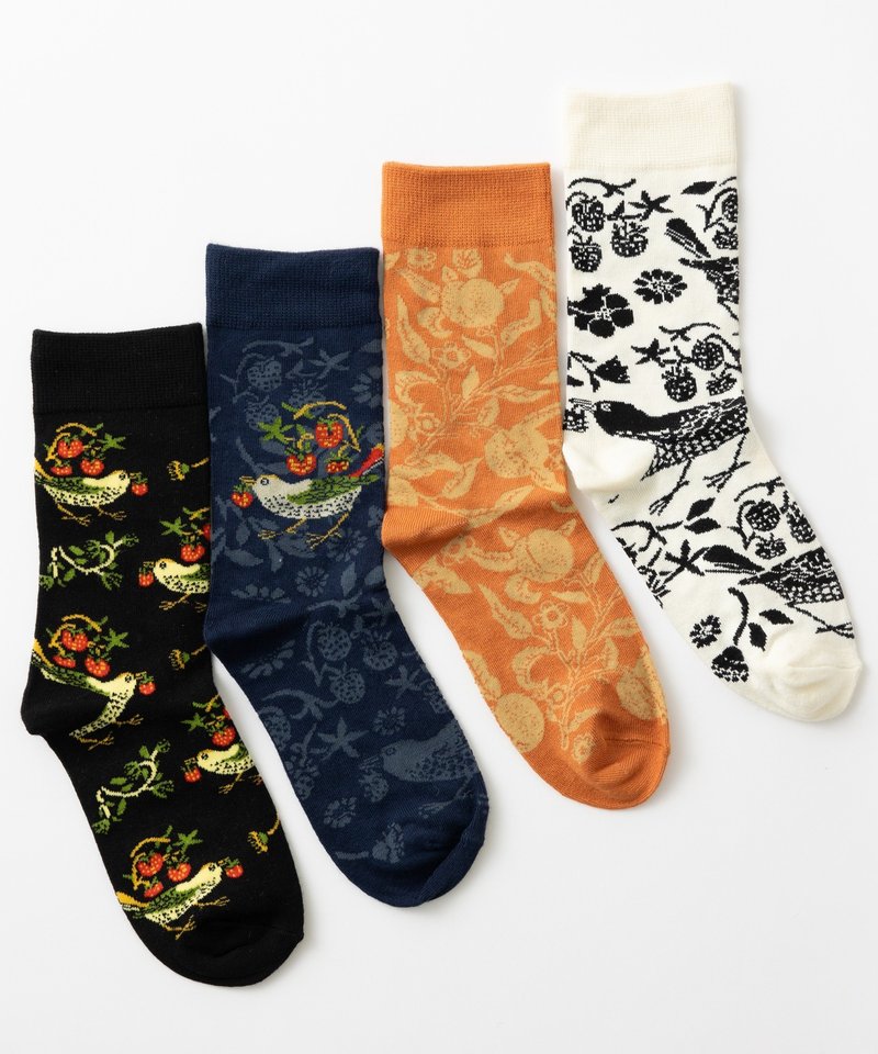 Bamboo socks [set of 4] William Morris pattern, gift box included 3. Morris design 3 M003 - ถุงเท้า - วัสดุอีโค หลากหลายสี