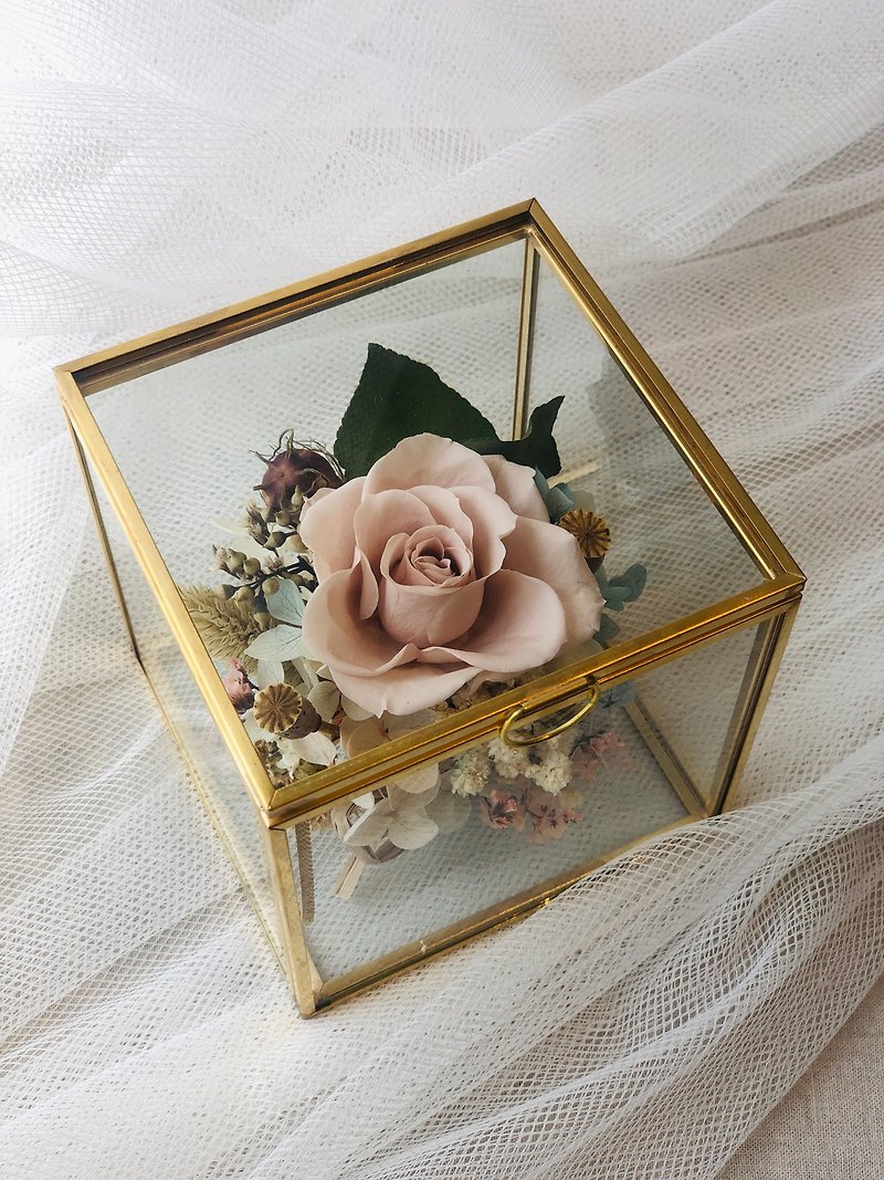 Ochre 立方體玻璃花房系列-金邊小款 花禮 花盒 - 乾燥花/永生花 - 植物．花 粉紅色