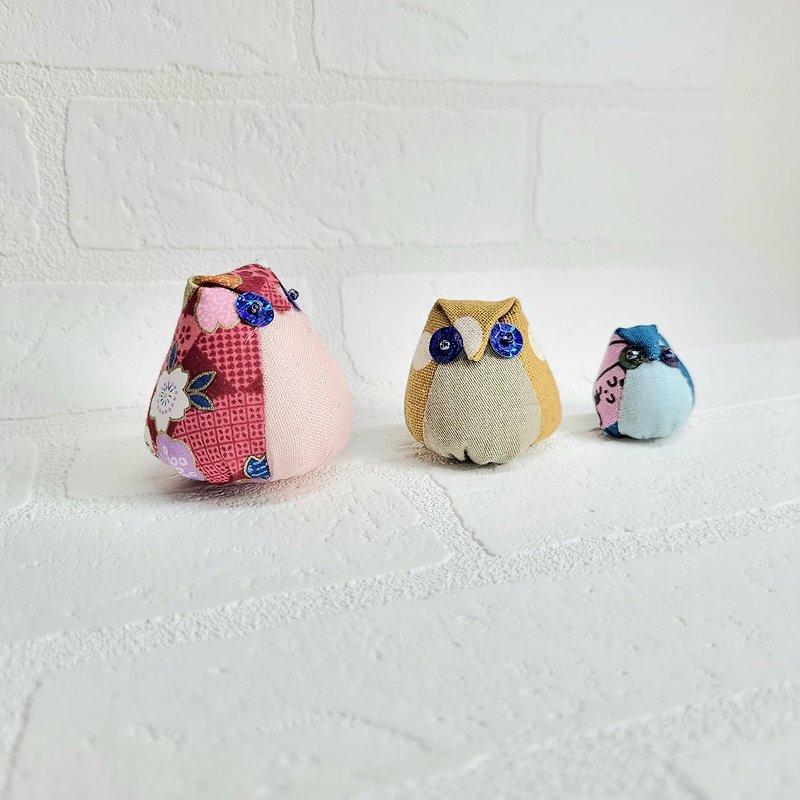 Round owl material pack set of 3 available in various sizes - Knitting, Embroidery, Felted Wool & Sewing - Cotton & Hemp Multicolor