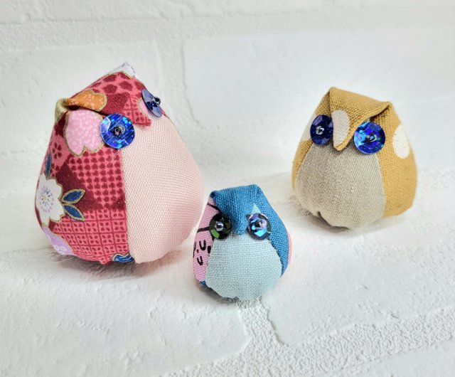 フクロウ 3つセットで さまざまなサイズをご用意した丸いフクロウ素材