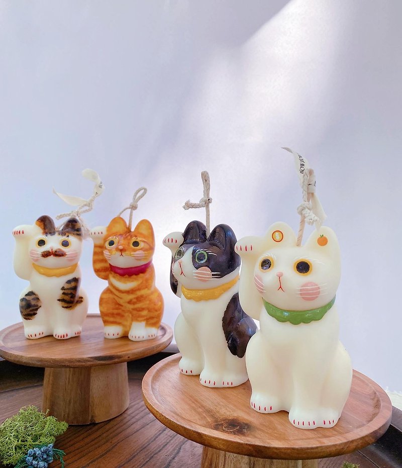 flower collar cat beckoning cat - Candles & Candle Holders - Wax White
