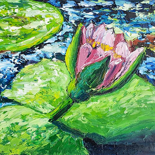 marina-fisher-art Lotus Painting Water Lilies Flowers Original Art Abstract Floral Artwork Pond