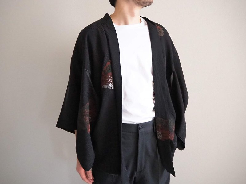 กิโมโนผ้าไหมสีดำ, กิโมโนฮาโอริที่ผ่อนคลาย, บุรุษแฟชั่นญี่ปุ่นสุดเท่, เสื้อคลุมฮา - เสื้อแจ็คเก็ต - ผ้าไหม 