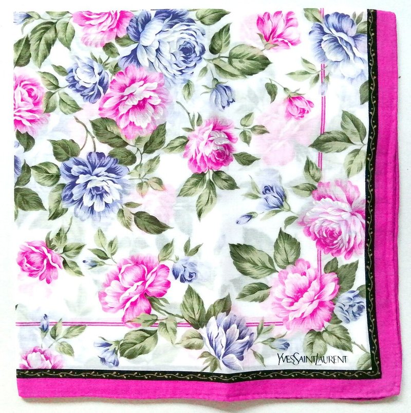 YvesSaintLaurent Vintage Handkerchief Floral Roses 18.5 x 18.5 inches - 絲巾 - 棉．麻 粉紅色